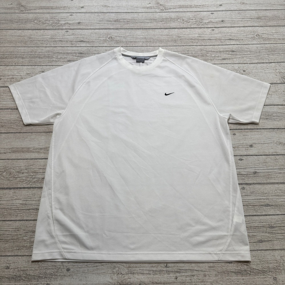 Nike T-Shirt Men's XL White Swoosh Short Sleeve Mesh Athletic Training Running